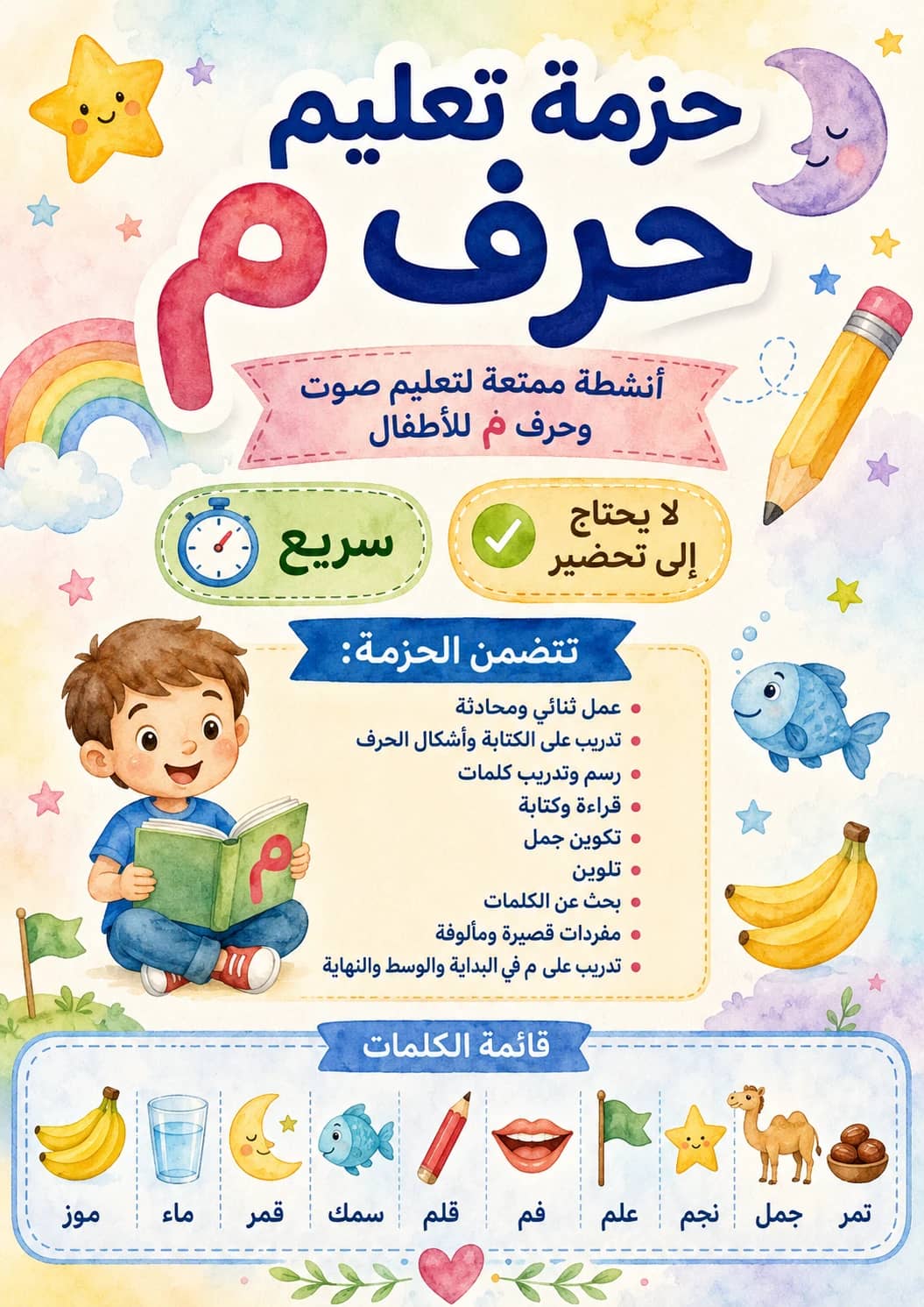 Arabic Letter Meem Phonics Worksheets Pack printable worksheet pack preview from KiwiBee