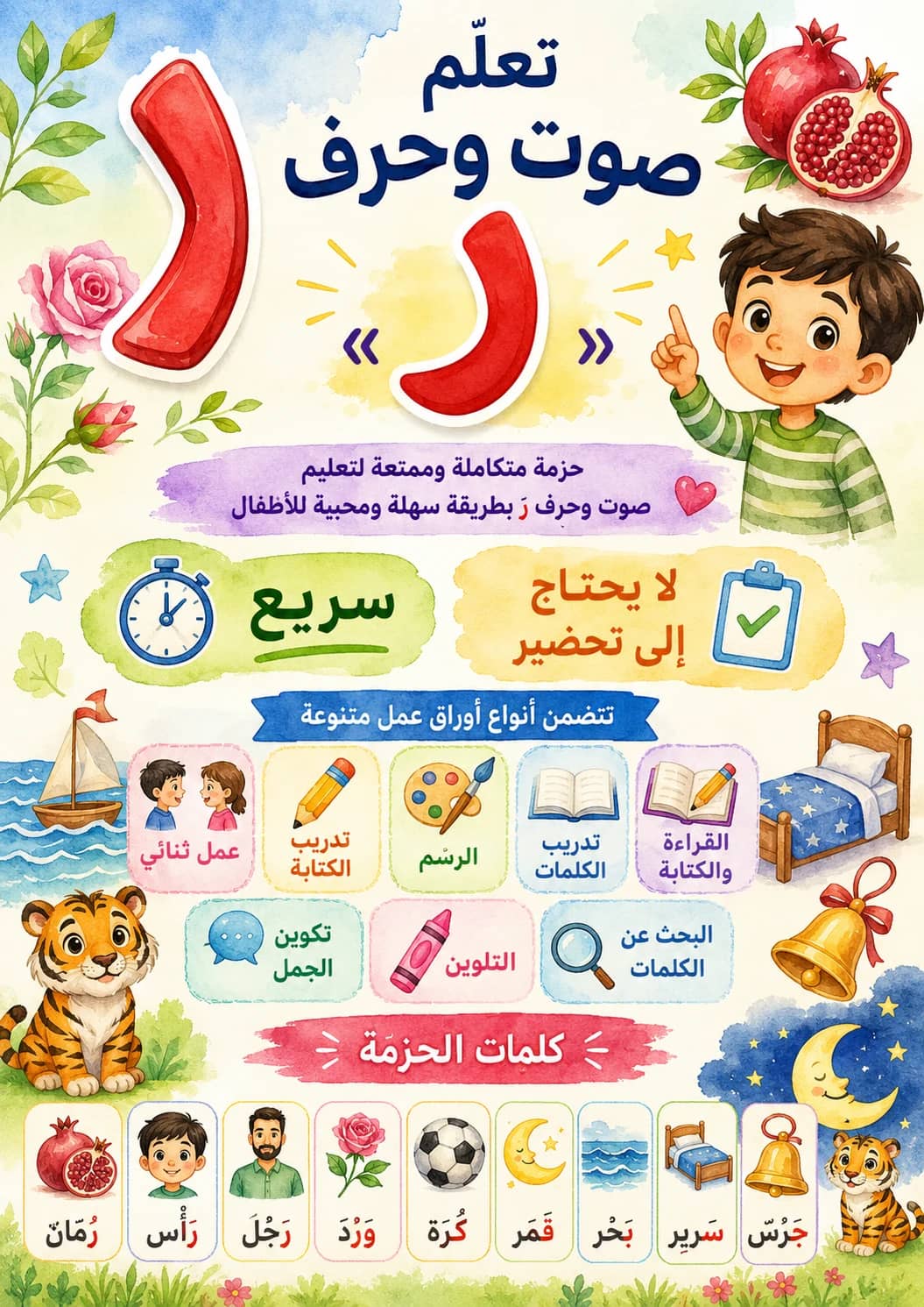 Arabic Letter Raa Phonics Worksheets Pack printable worksheet pack preview from KiwiBee