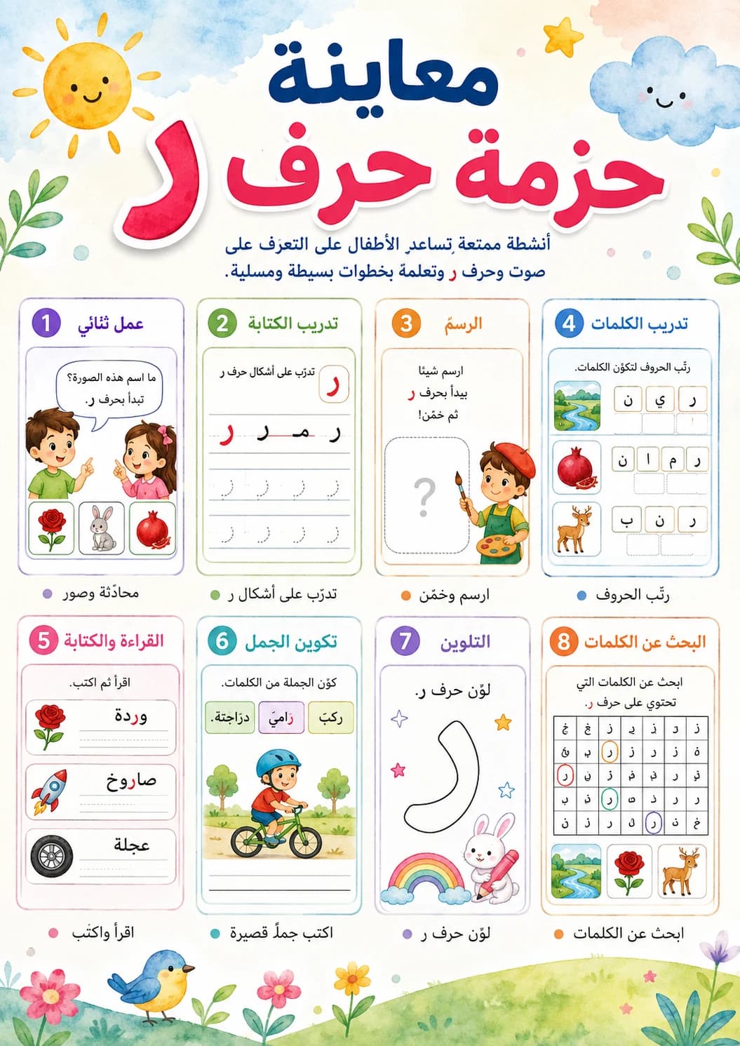 Arabic Letter Raa Phonics Worksheets Pack printable worksheet pack preview from KiwiBee
