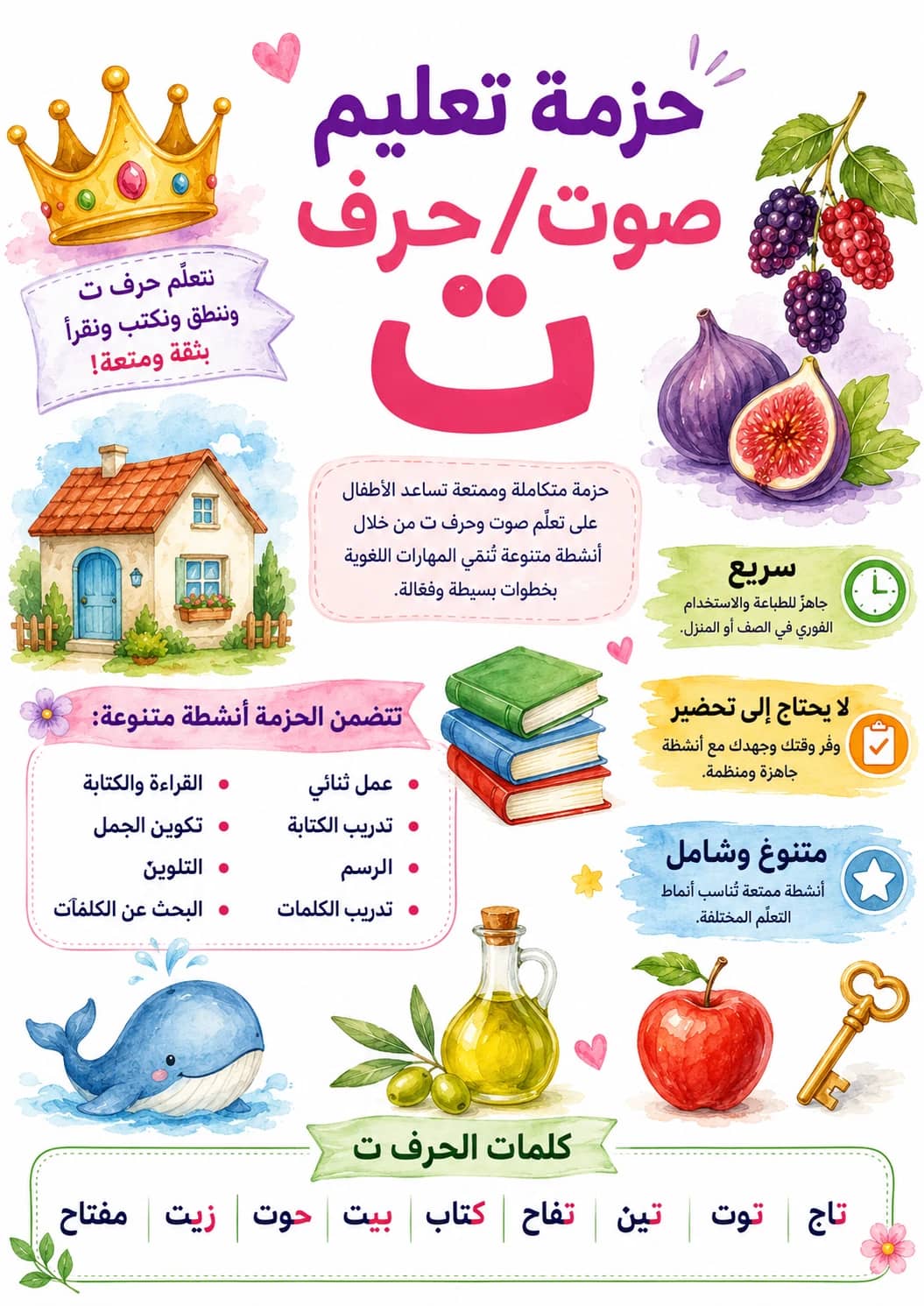 Arabic Letter Ta Phonics Worksheets Pack printable worksheet pack preview from KiwiBee