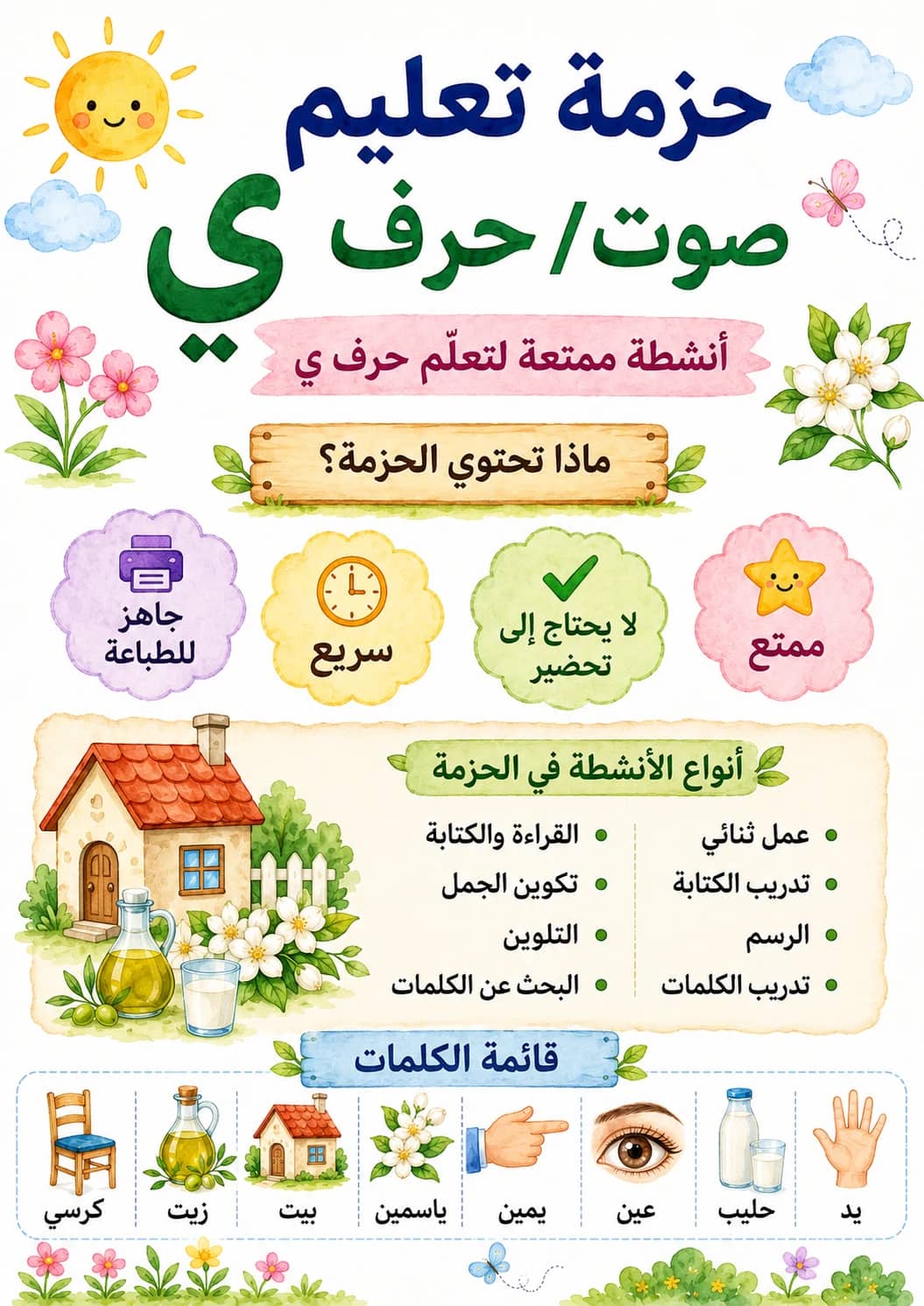 Arabic Letter Yaa Phonics Worksheets Pack printable worksheet pack preview from KiwiBee