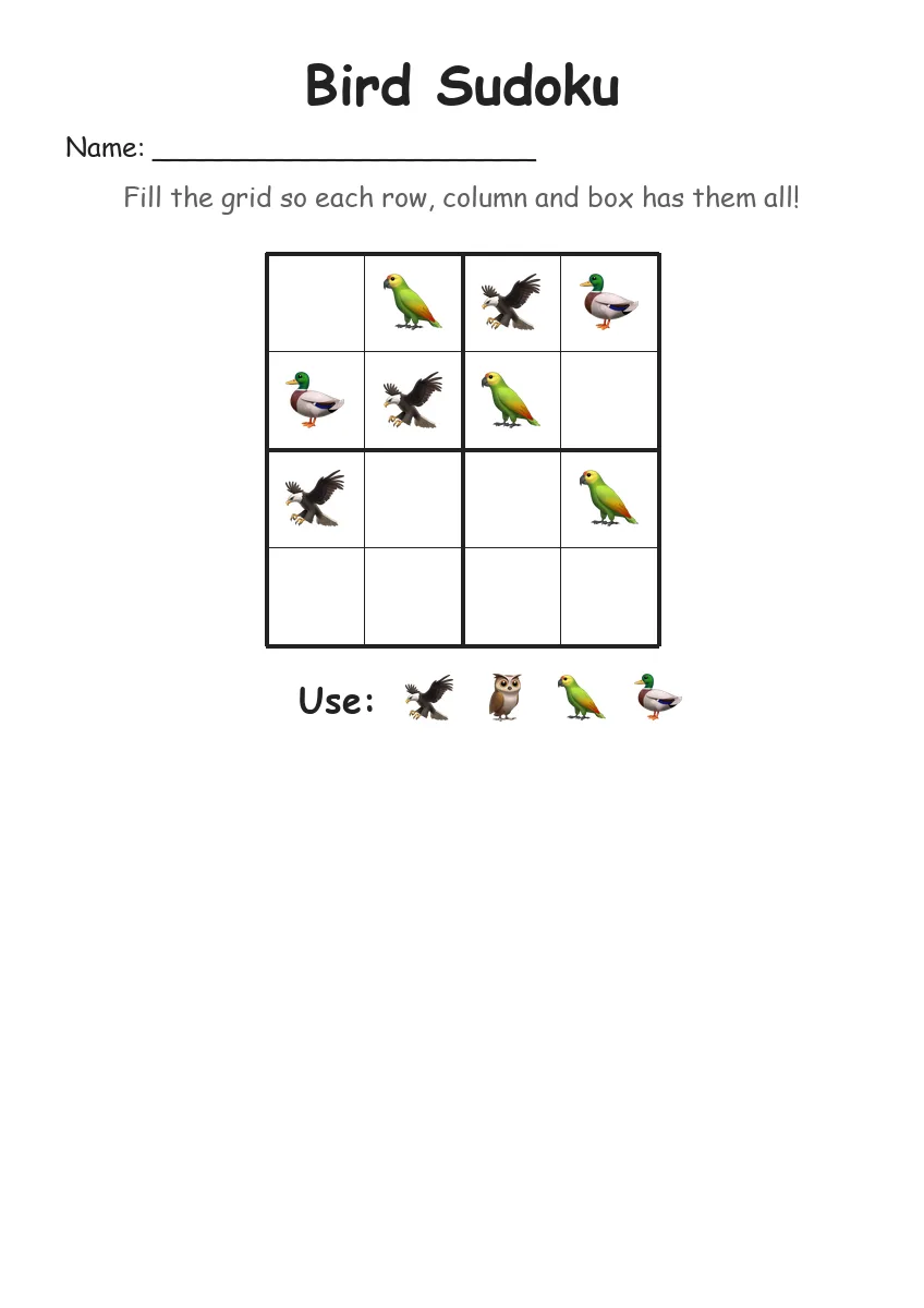 Bird Sudoku 4x4 (Kindergarten)