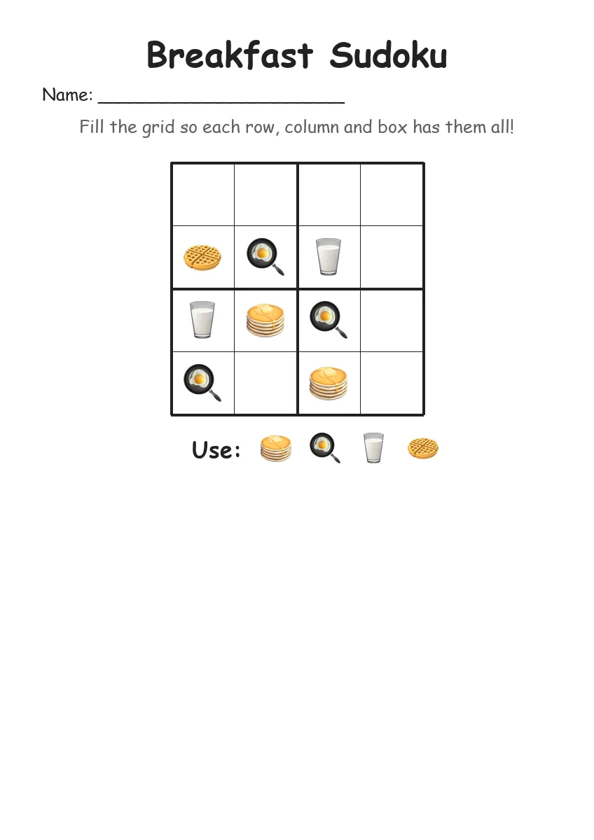 Breakfast Sudoku 4x4 (Kindergarten)