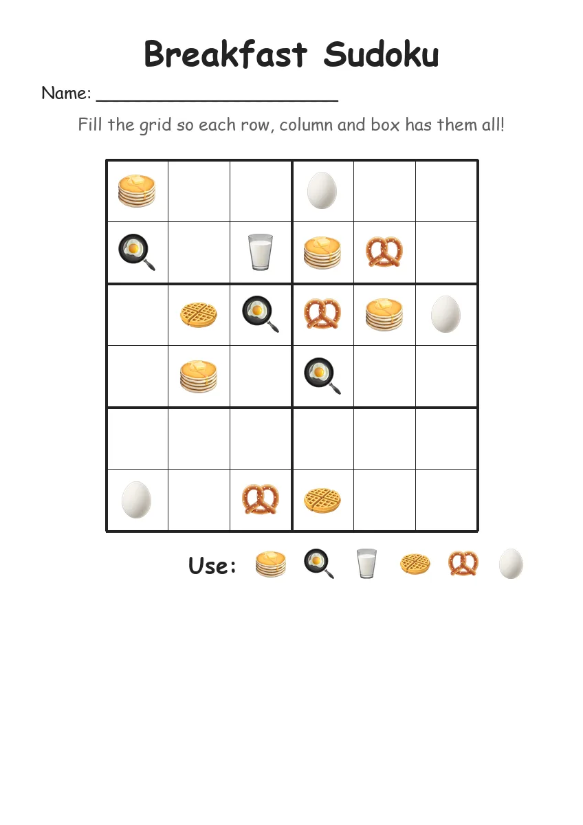Breakfast Sudoku 6x6 (Grade 2) worksheet for Grade 2