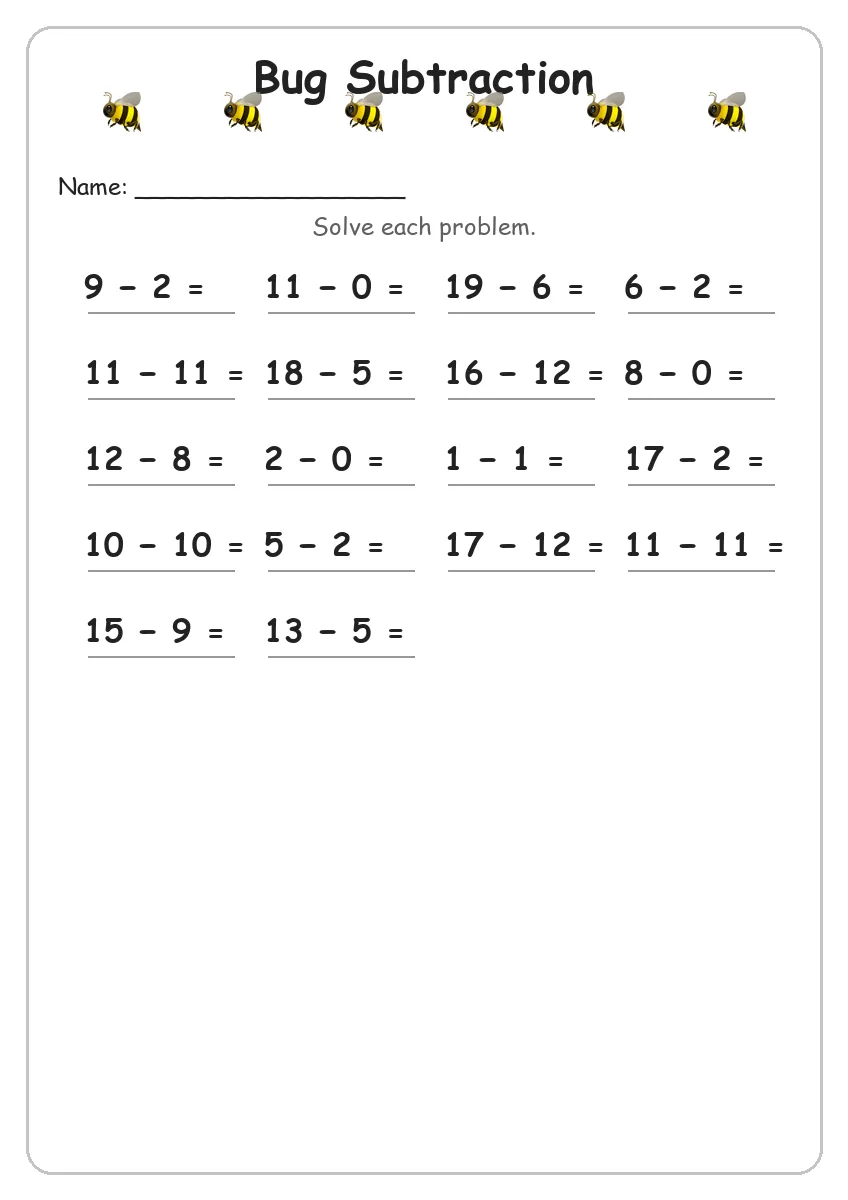 Bug Subtraction (Grade 1)