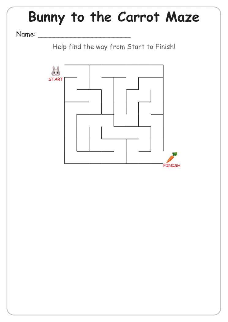 Bunny to the Carrot maze for Kindergarten