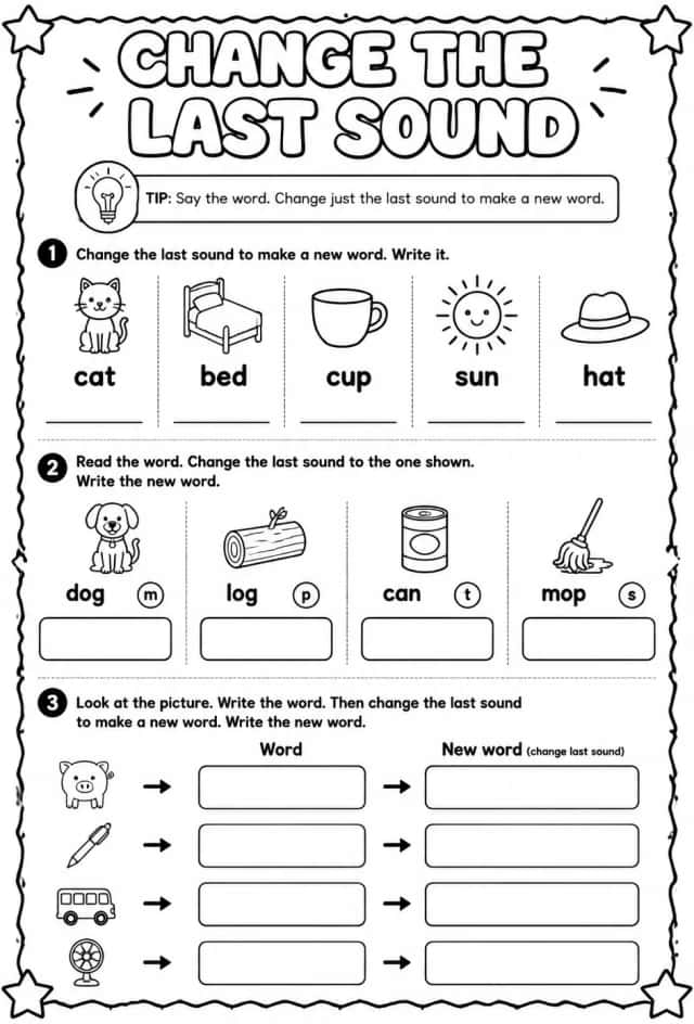 Change the last sound in a word
