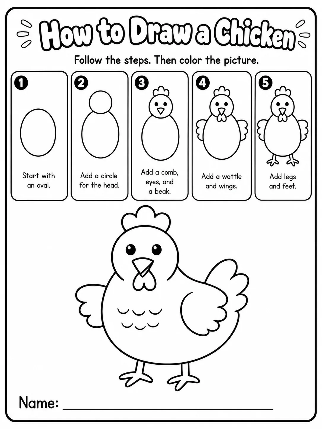 How to Draw a Chicken printable Grade 2 worksheet preview from KiwiBee