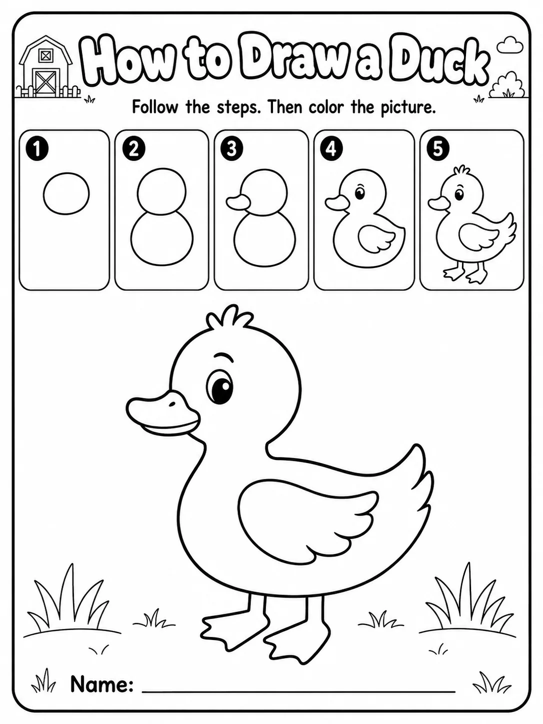 How to Draw a Duck printable Grade 2 worksheet preview from KiwiBee