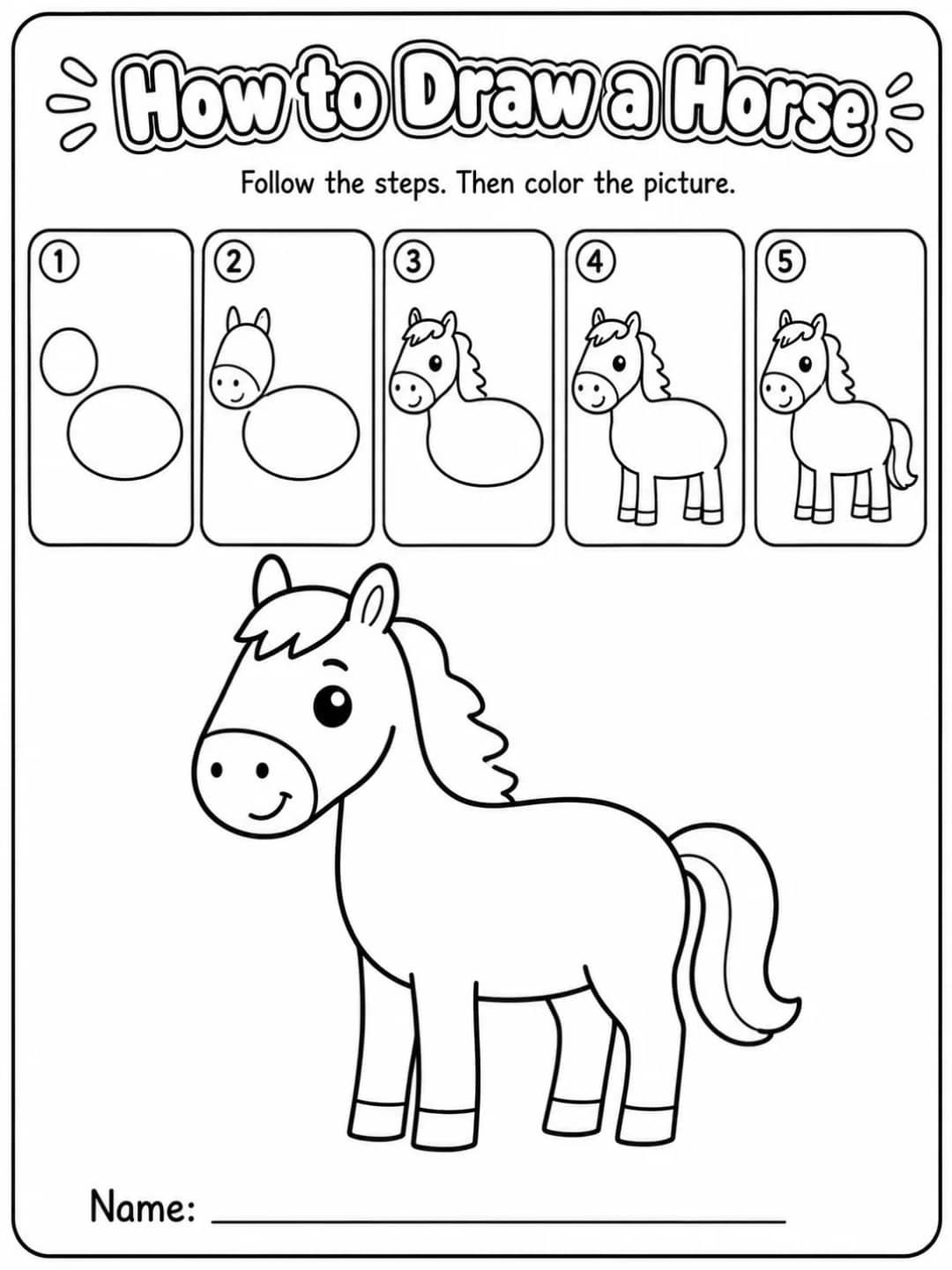 How to Draw a Horse printable Grade 2 worksheet preview from KiwiBee
