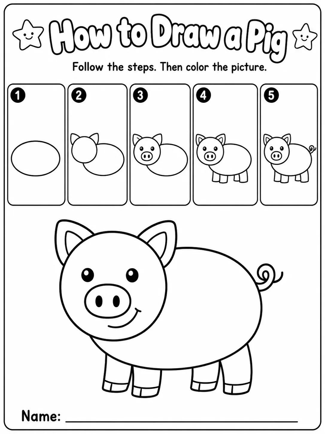 How to Draw a Pig printable Grade 2 worksheet preview from KiwiBee