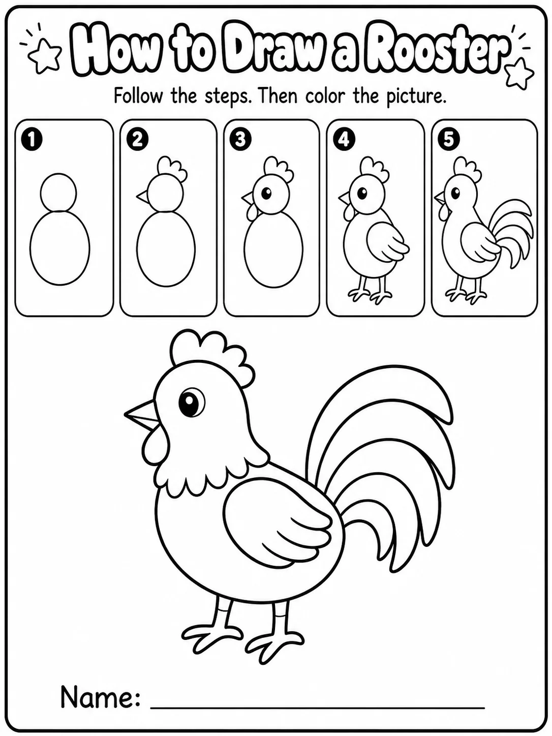 How to Draw a Rooster printable Grade 2 worksheet preview from KiwiBee