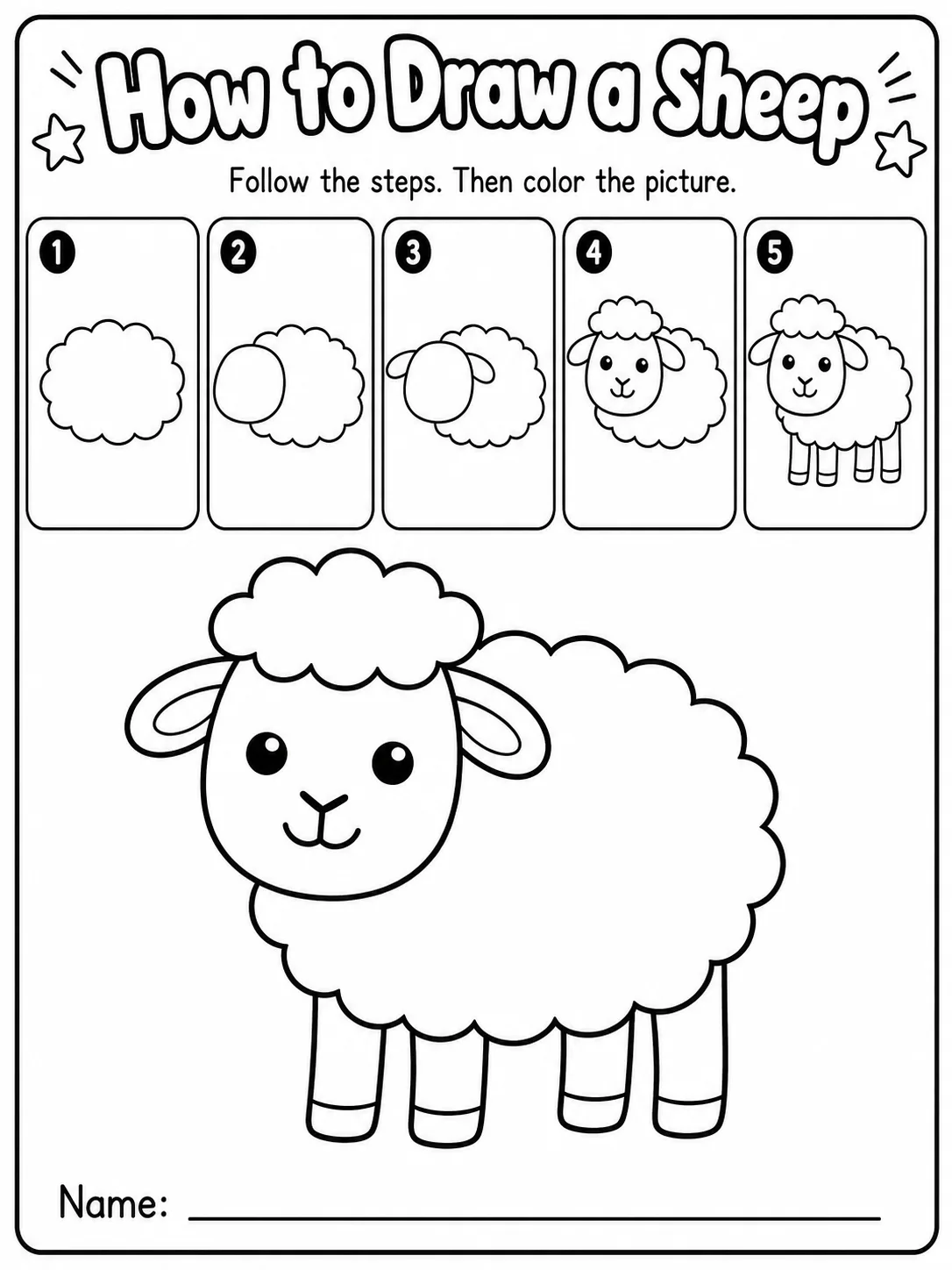 How to Draw a Sheep printable Grade 2 worksheet preview from KiwiBee