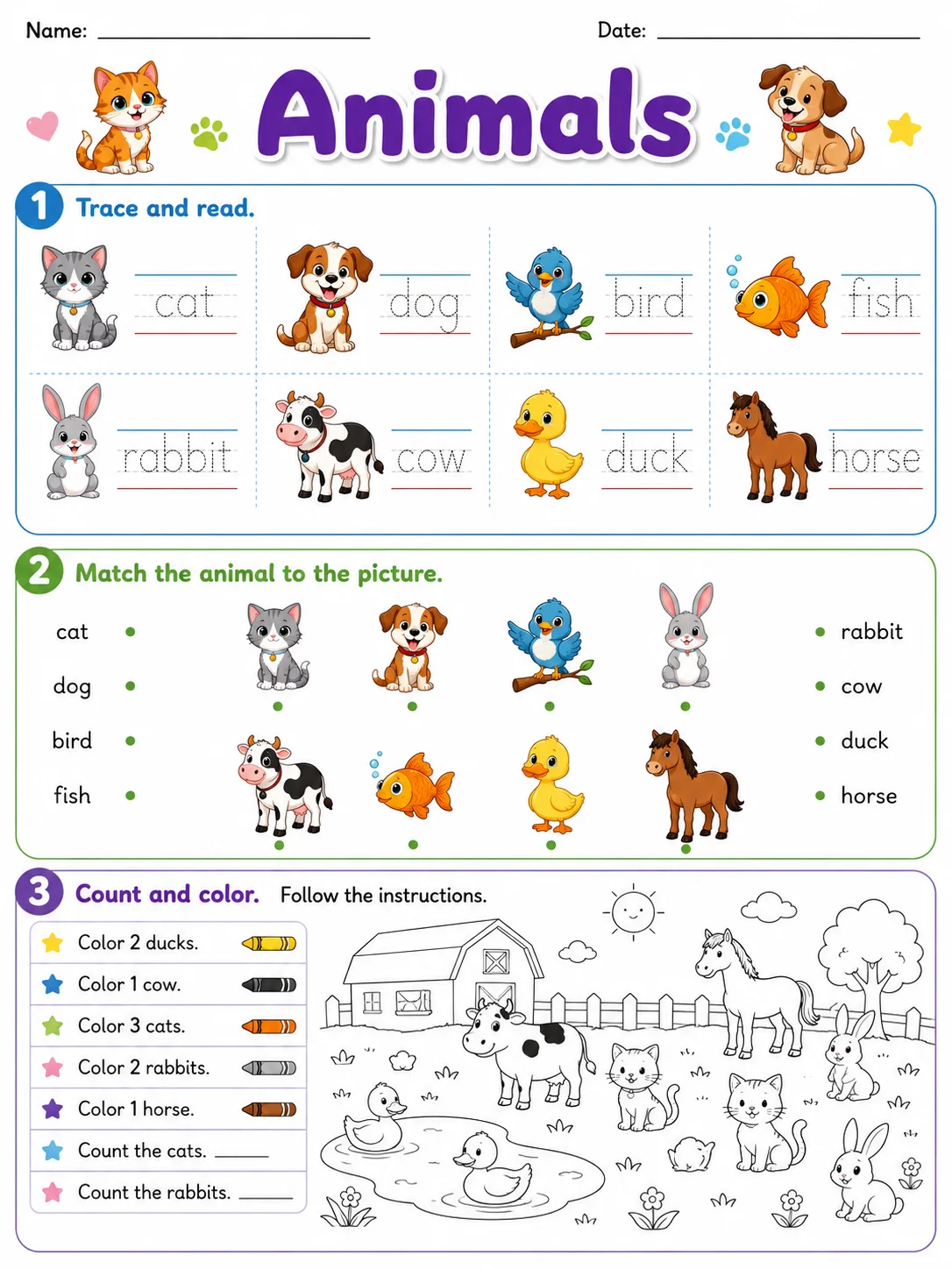 Animals printable Grade 2 worksheet preview from KiwiBee