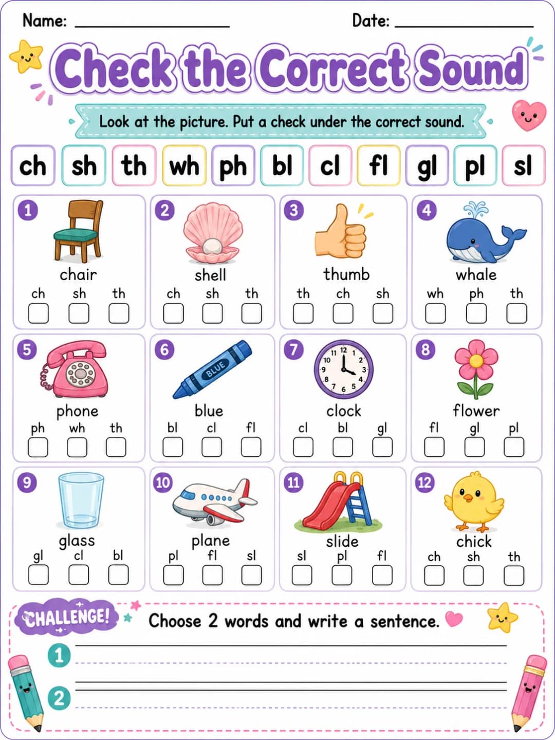 Check the Correct Sound printable Grade 2 worksheet preview from KiwiBee