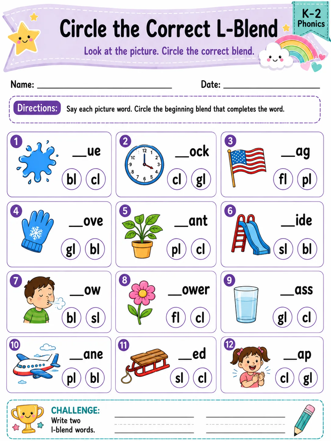 Circle the Correct L-Blend printable Grade 2 worksheet preview from KiwiBee