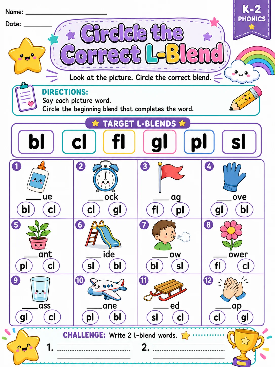 Circle the Correct L-Blend printable Grade 2 worksheet preview from KiwiBee