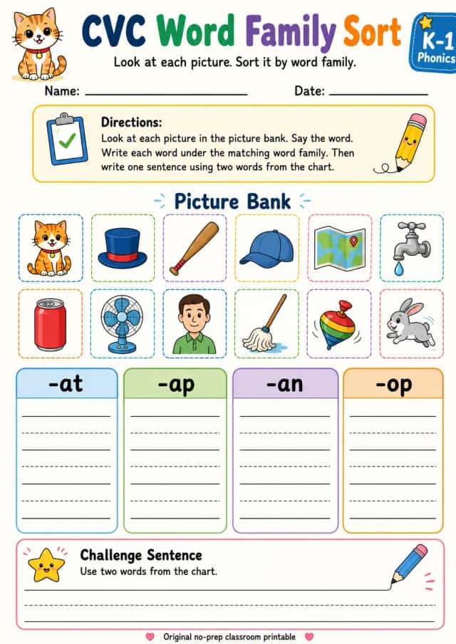 CVC Word Family Sort - Set 6