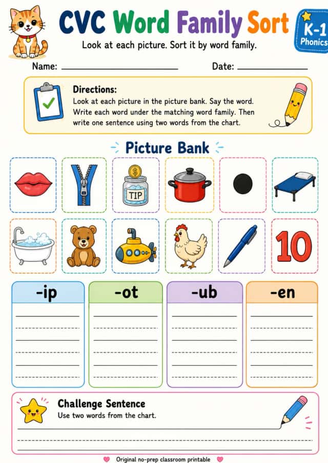 CVC Word Family Sort - Set 8
