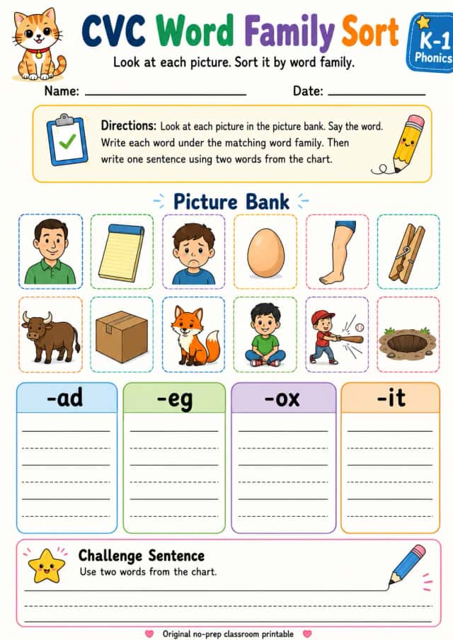 CVC Word Family Sort - Set 9