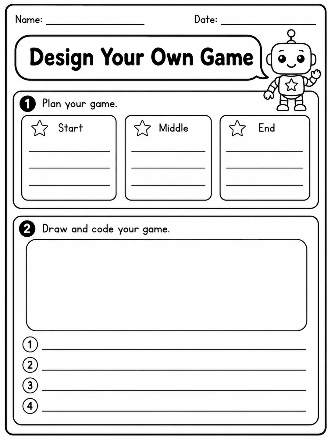 Design Your Own Game printable Grade 2 worksheet preview from KiwiBee