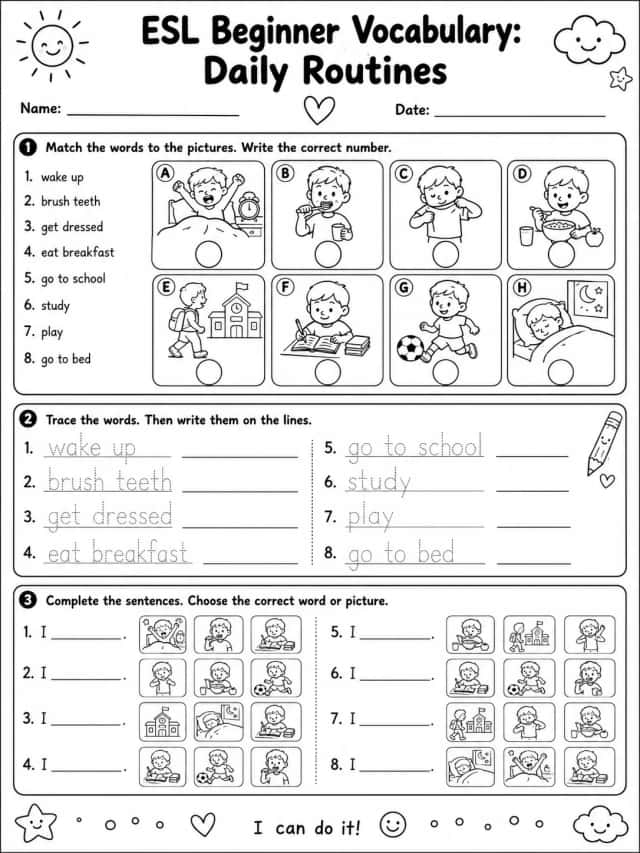 ESL Beginner Vocabulary: Daily Routines