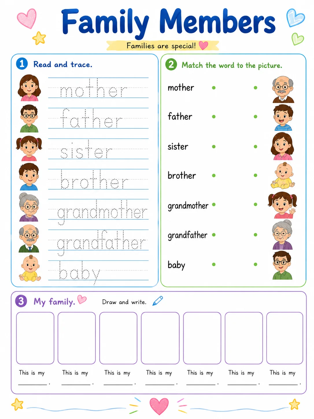 Family Members printable Grade 2 worksheet preview from KiwiBee