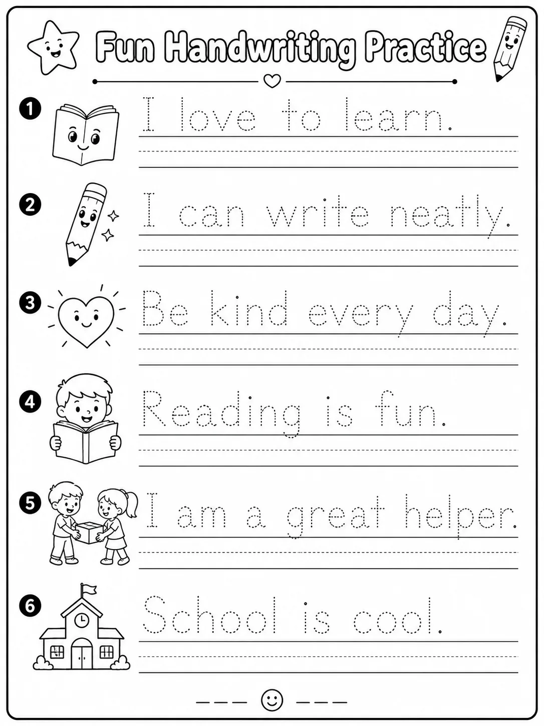 Fun Handwriting Practice printable Kindergarten worksheet preview from KiwiBee