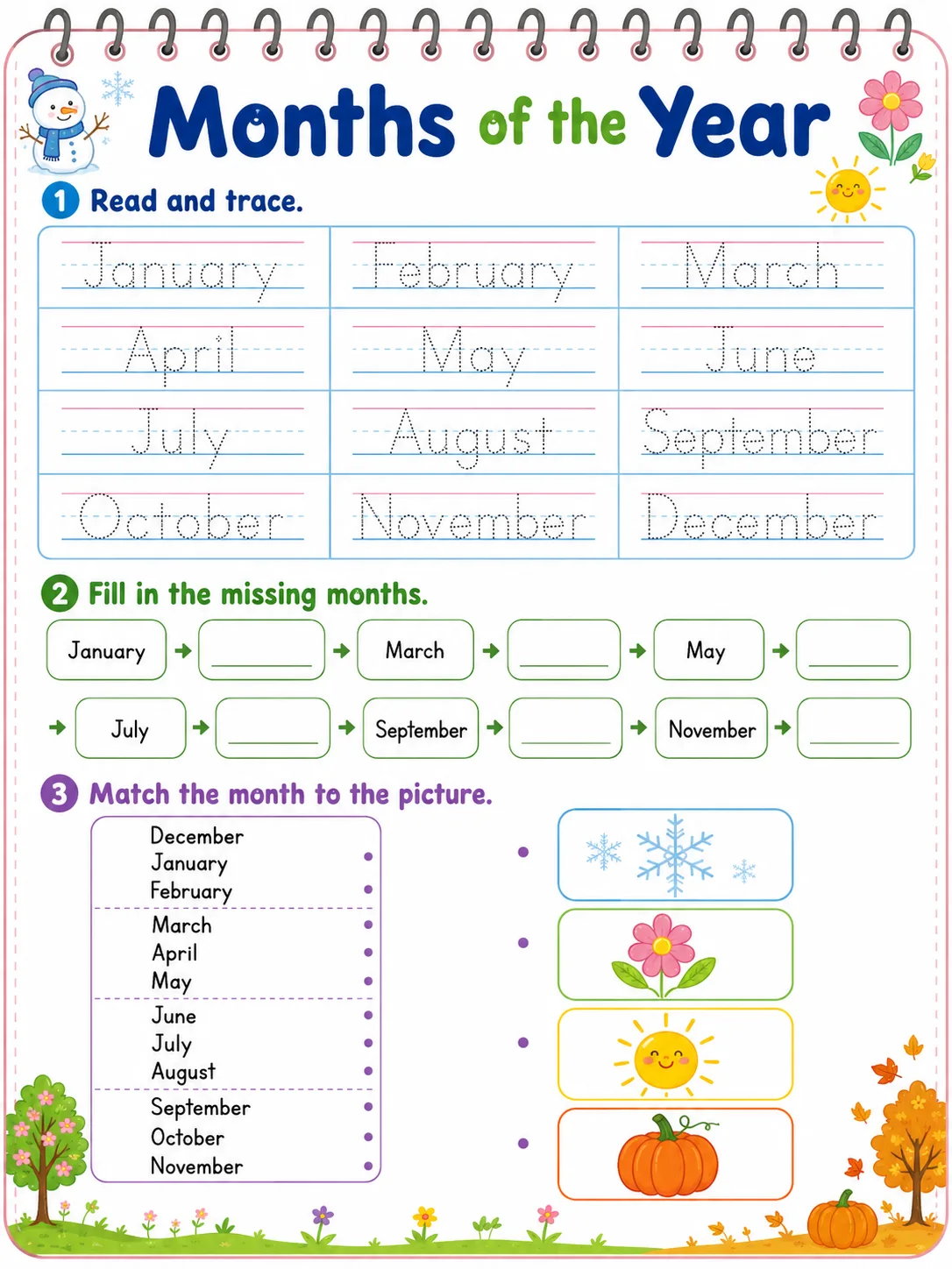 Months of the Year printable Grade 2 worksheet preview from KiwiBee