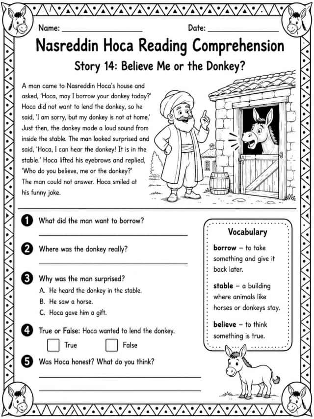 Nasreddin Hoca Reading Comprehension: Believe Me or the Donkey?