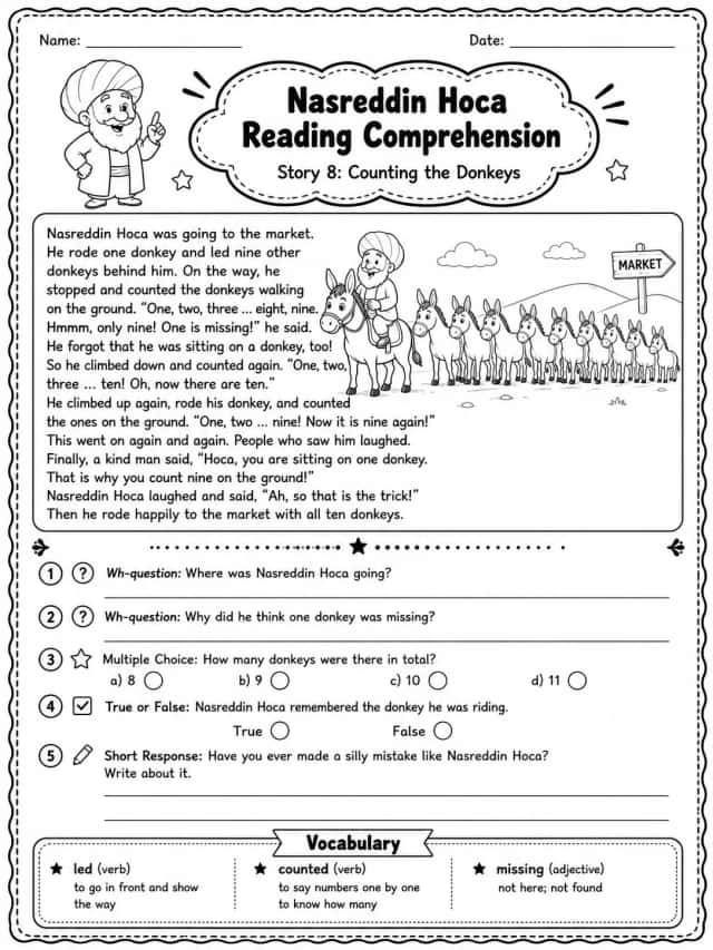 Nasreddin Hoca Reading Comprehension: Counting the Donkeys