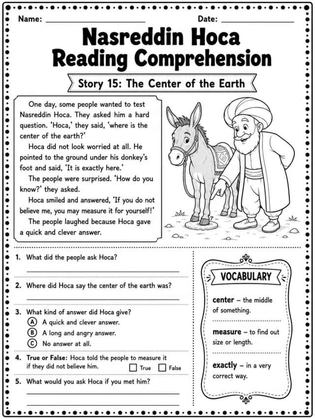 Nasreddin Hoca Reading Comprehension: The Center of the Earth