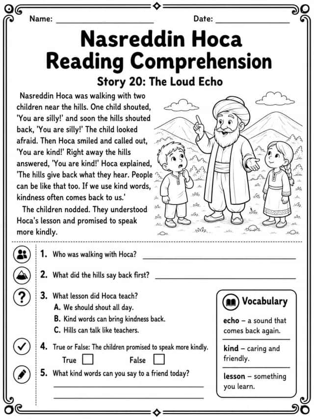 Nasreddin Hoca Reading Comprehension: The Loud Echo