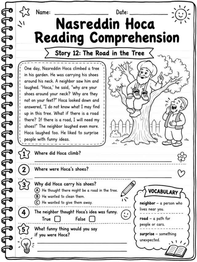 Nasreddin Hoca Reading Comprehension: The Road in the Tree