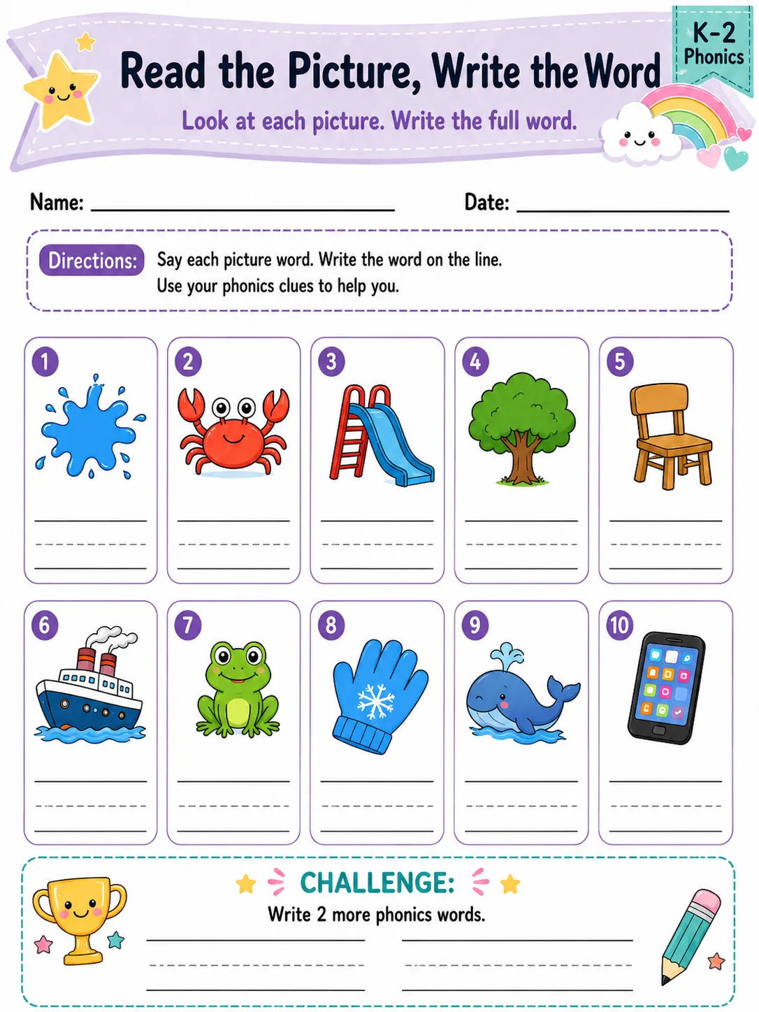 Read the Picture, Write the Word printable Grade 2 worksheet preview from KiwiBee