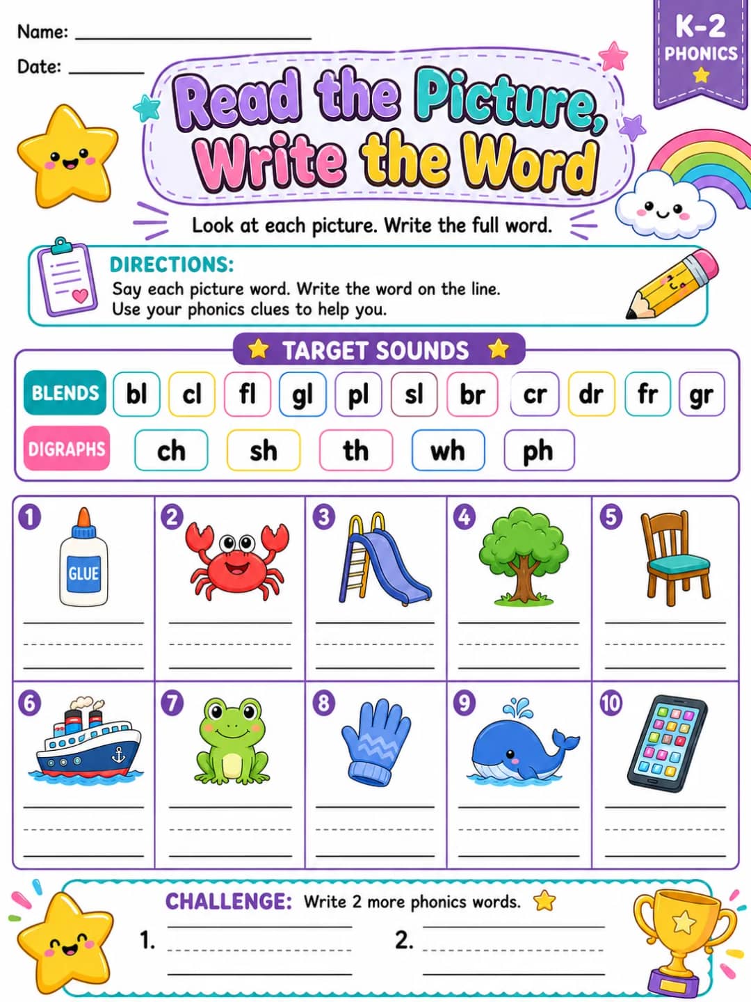 Read the Picture, Write the Word - Set 3 printable Grade 2 worksheet preview from KiwiBee