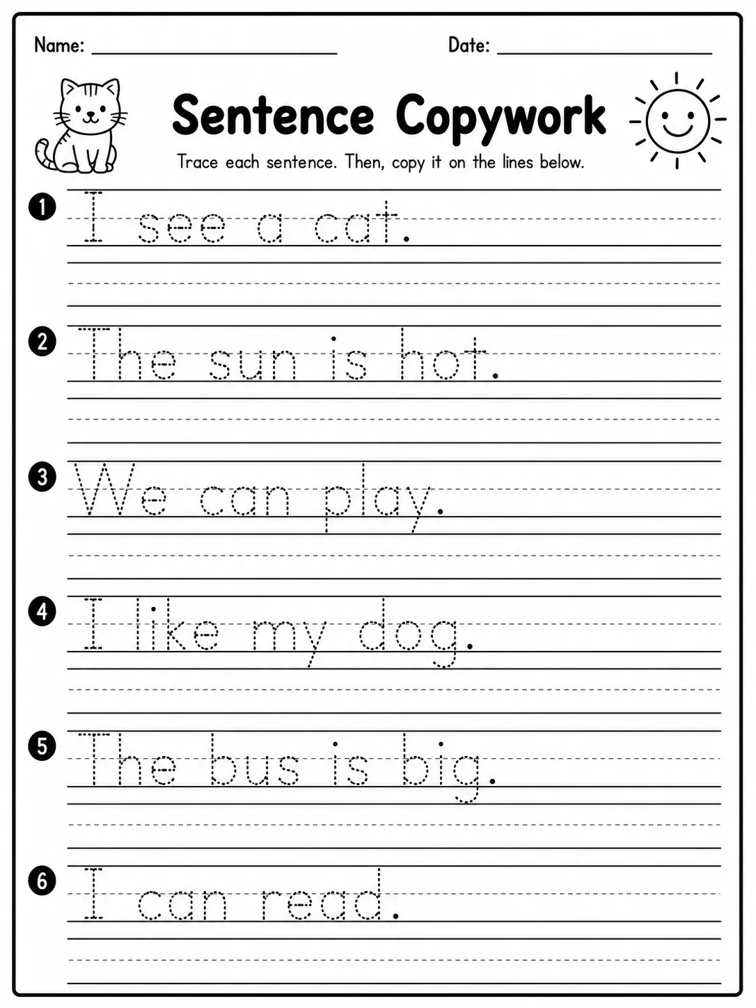 Sentence Copywork printable Grade 2 worksheet preview from KiwiBee