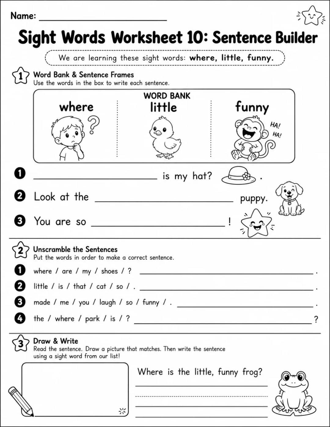 Sight Words Worksheet 10: Sentence Builder printable Grade 2 worksheet preview from KiwiBee