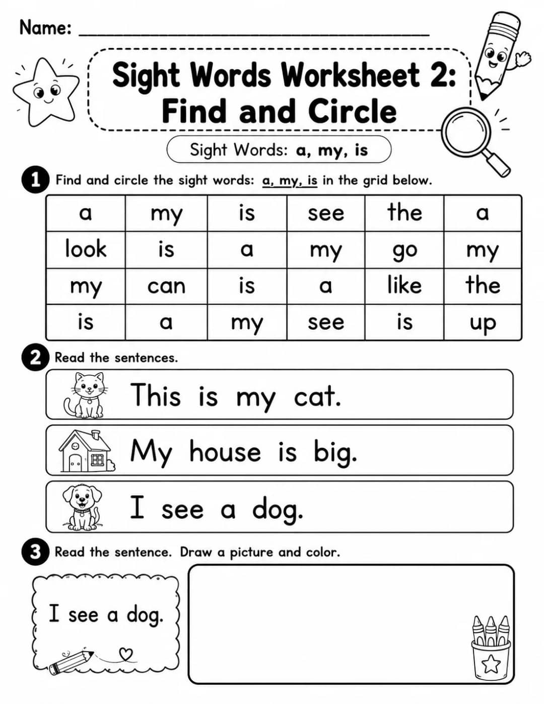 Sight Words Worksheet 2: Find and Circle printable Grade 2 worksheet preview from KiwiBee