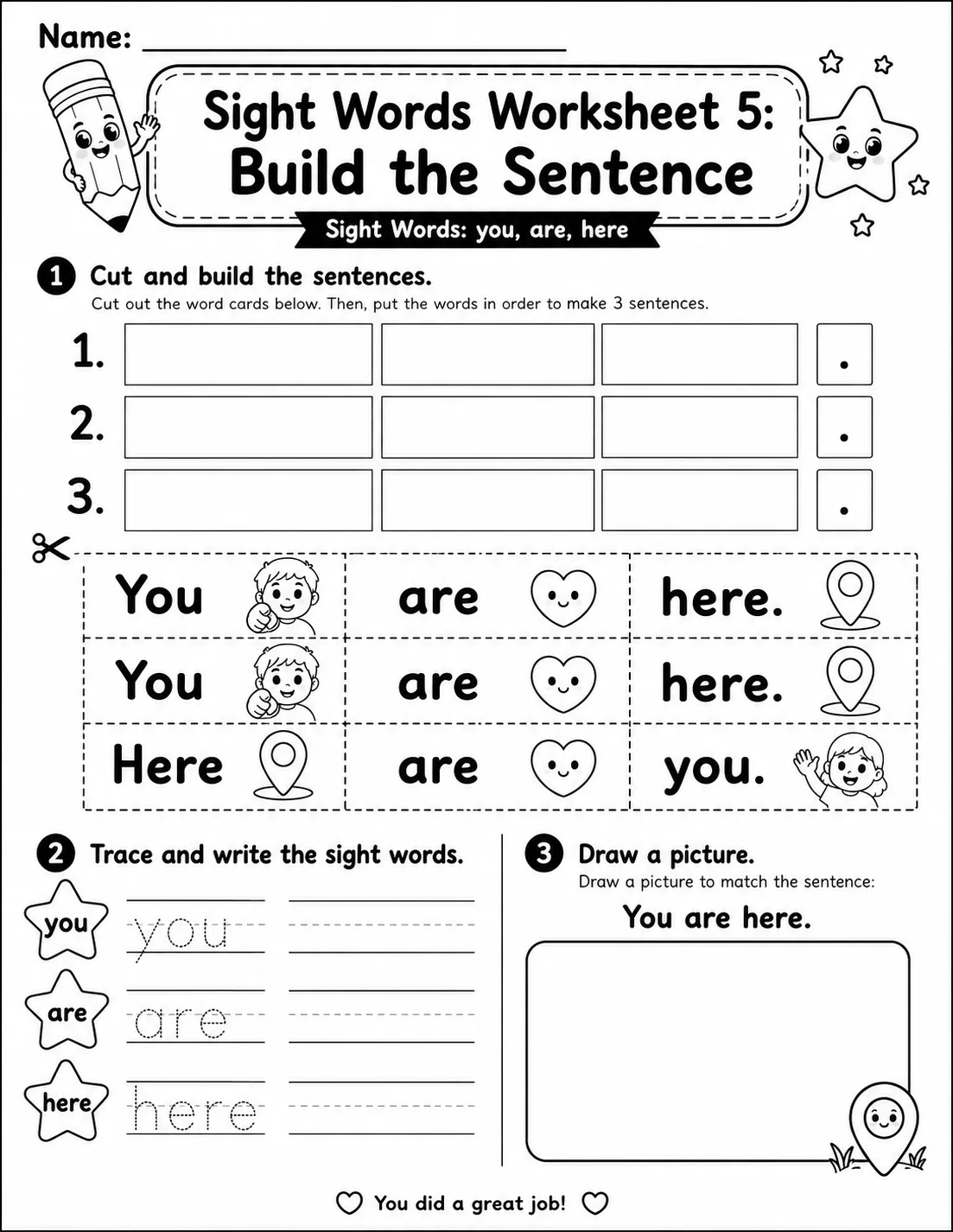 Sight Words Worksheet 5: Build the Sentence printable Grade 2 worksheet preview from KiwiBee