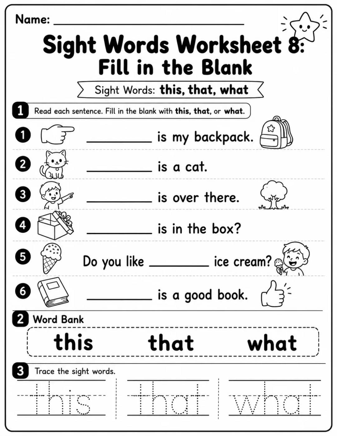 Sight Words Worksheet 8: Fill in the Blank printable Grade 2 worksheet preview from KiwiBee