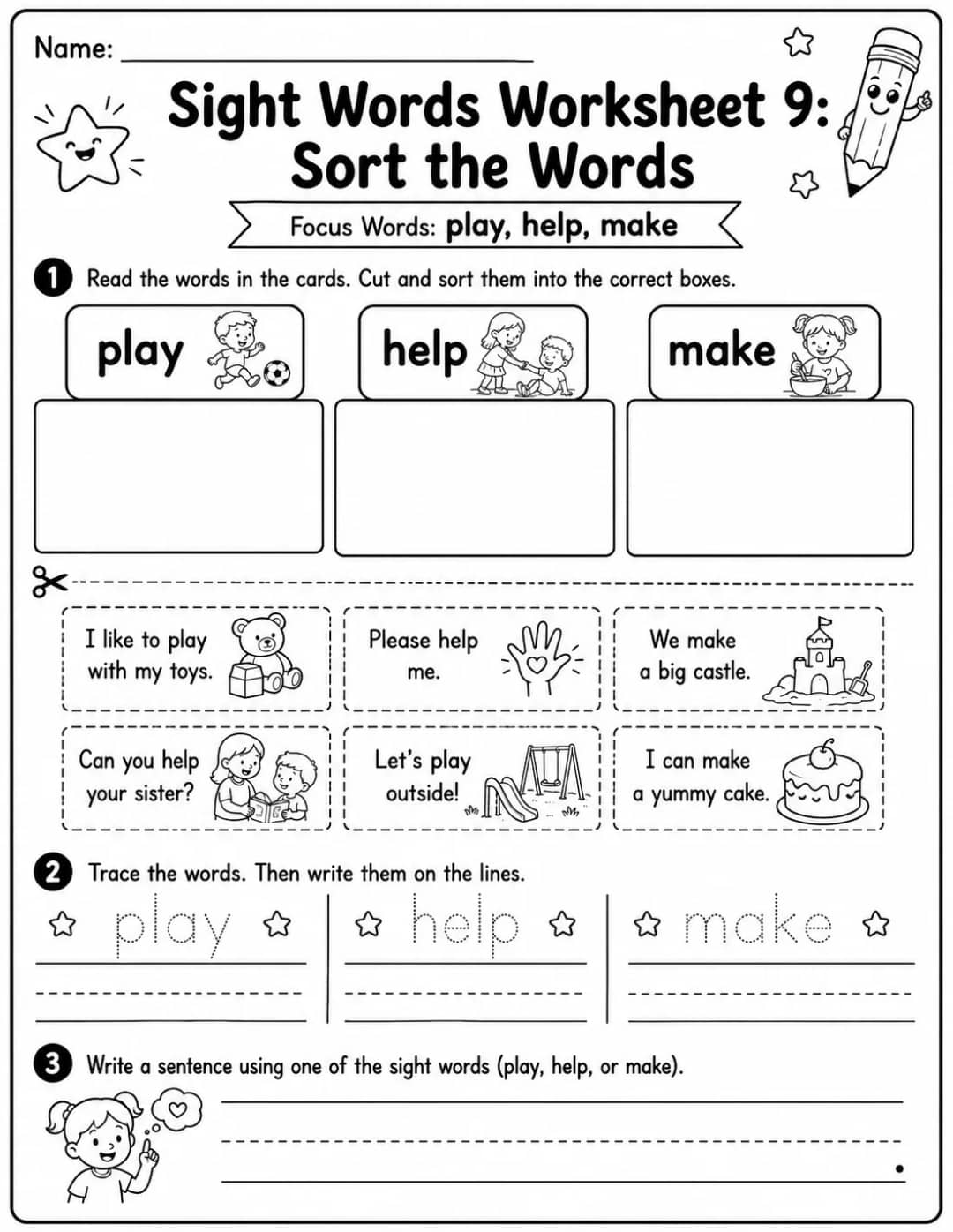 Sight Words Worksheet 9: Sort the Words printable Grade 2 worksheet preview from KiwiBee