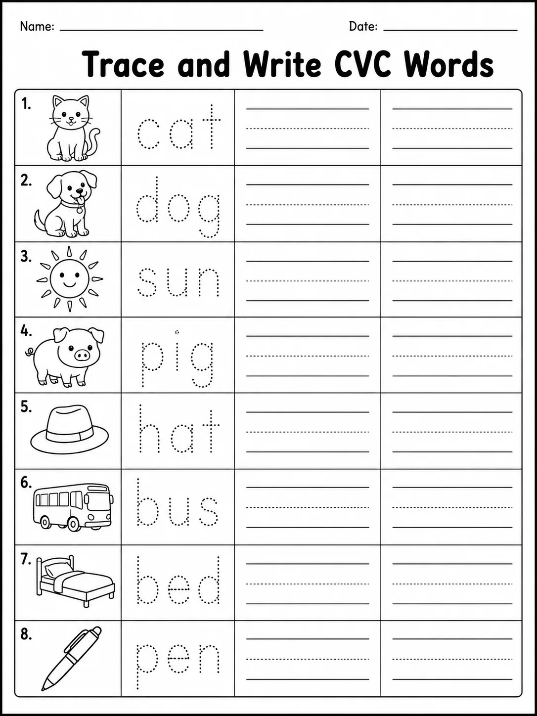 Trace and Write CVC Words printable Grade 2 worksheet preview from KiwiBee