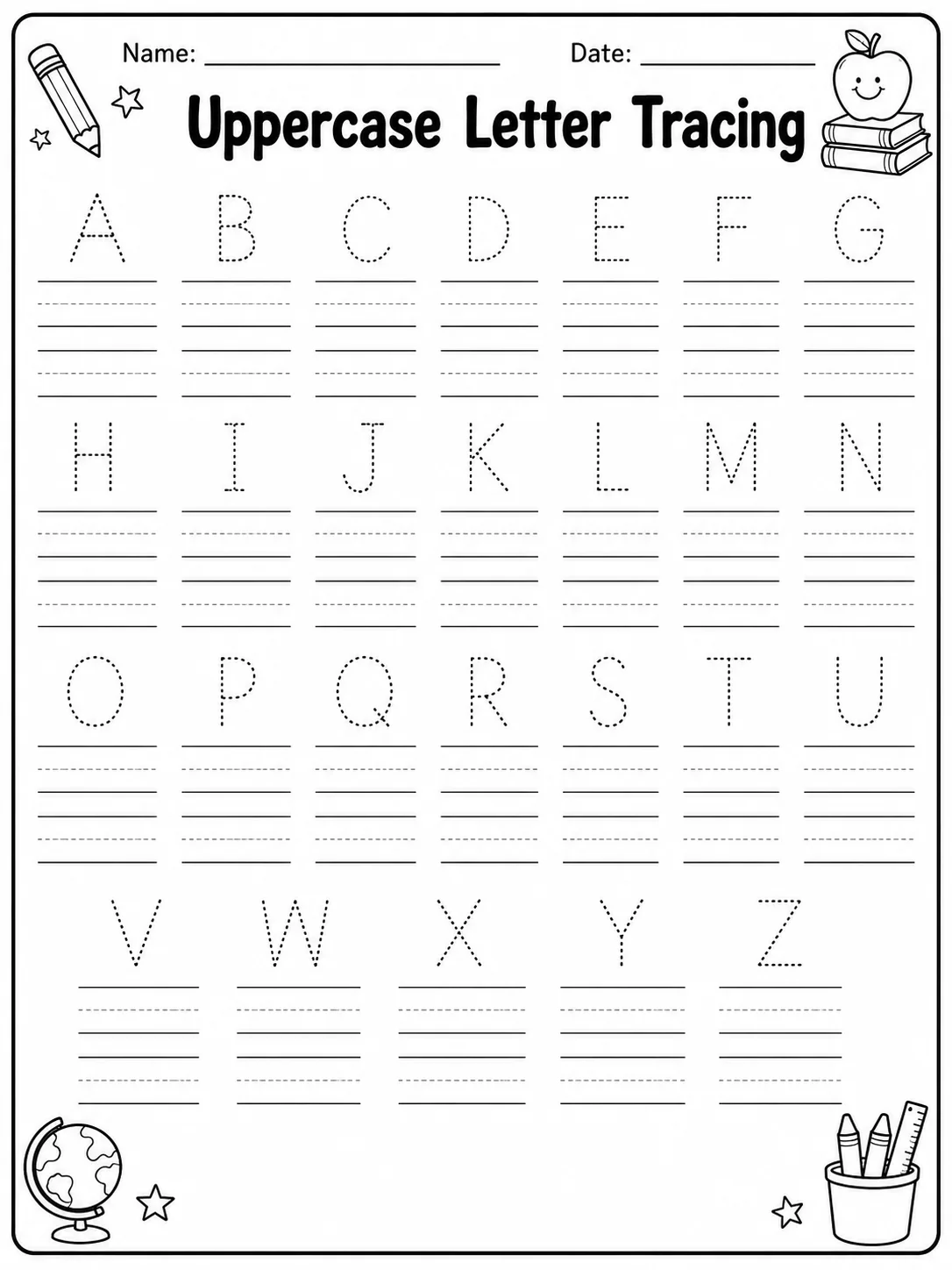 Uppercase Letter Tracing printable Kindergarten worksheet preview from KiwiBee
