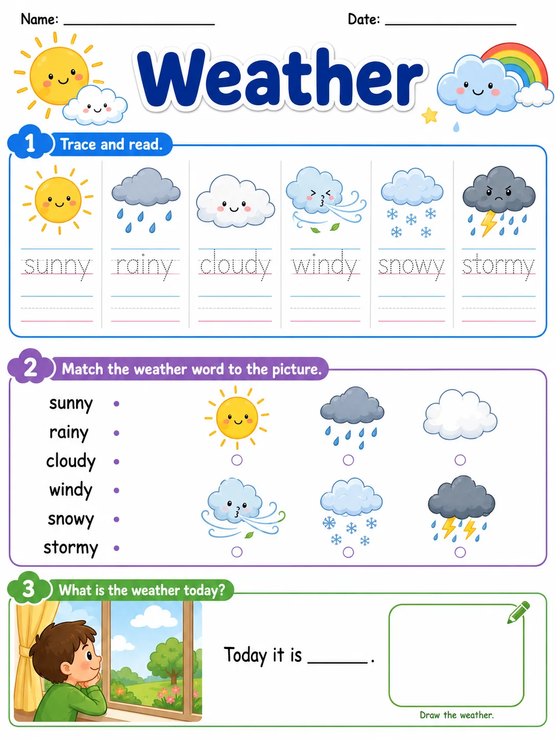 Weather printable Grade 2 worksheet preview from KiwiBee