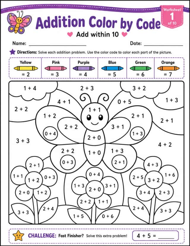 Math Color By Code Grade 1 Pack