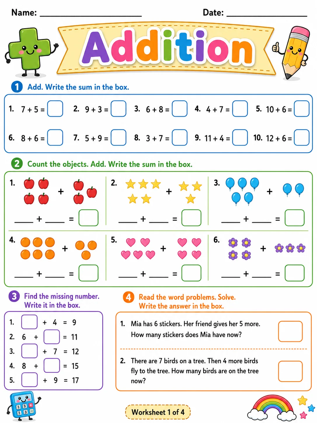 Addition - Set 2 printable Grade 2 worksheet preview from KiwiBee