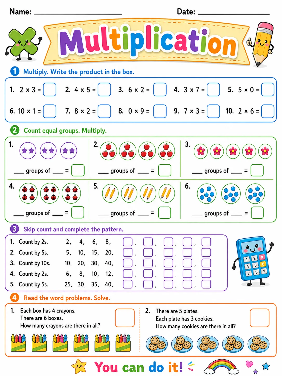 Multiplication printable Grade 3 worksheet preview from KiwiBee