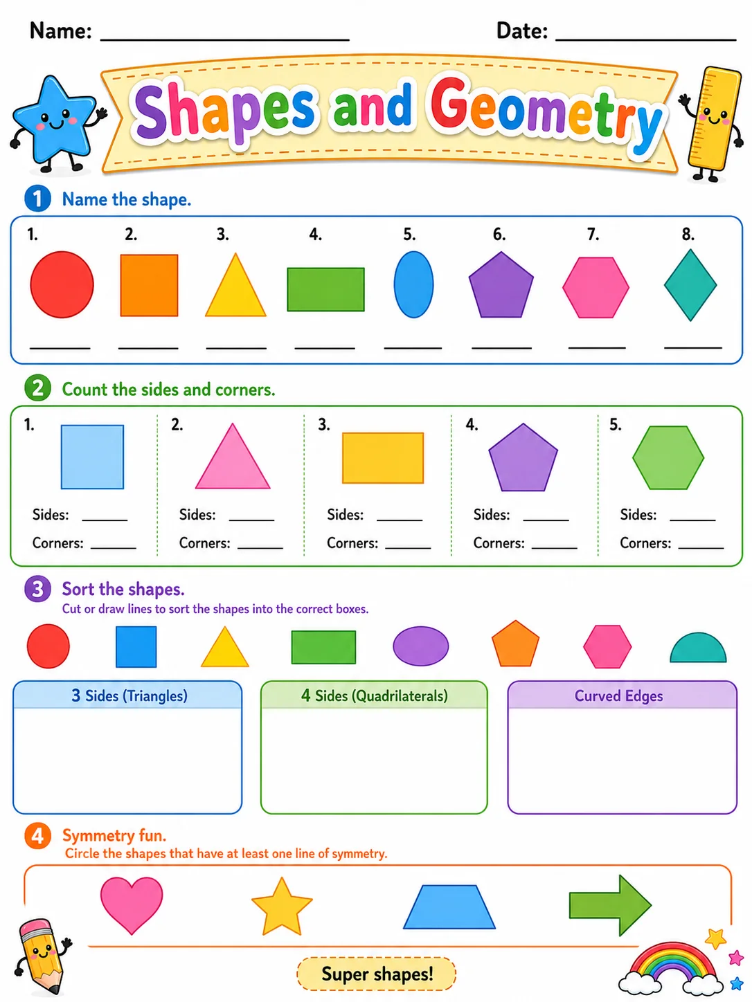 Shapes and Geometry printable Kindergarten worksheet preview from KiwiBee