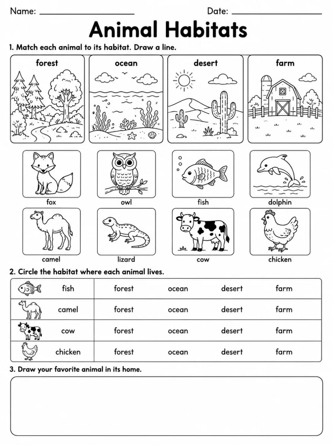 Animal Habitats printable Grade 2 worksheet preview from KiwiBee